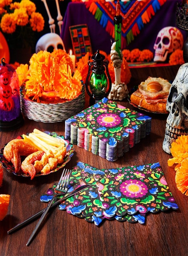 ايباك مجموعة إيباخ من 100 منديل ورقي مكسيكي للحفلات، مقاس 6.5 بوصة، مزين بزخارف يوم الموتى، مناسب للكيك والحلويات، واحتفالات سينكو دي مايو المكسيكية. - Image 4